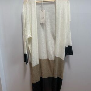 White House Black Market Cream and Tan Cardigan Sweater